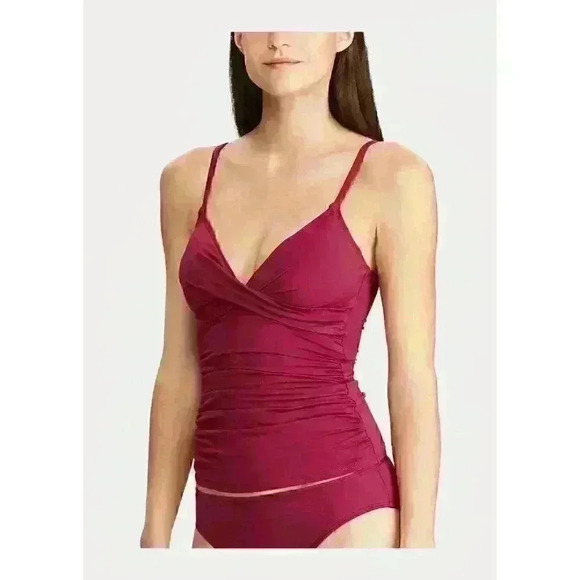 NEW! Lauren Ralph Lauren Women's 6 Slimming Ruched Tankini Top & Bottom NWT $145 - Picture 3 of 6